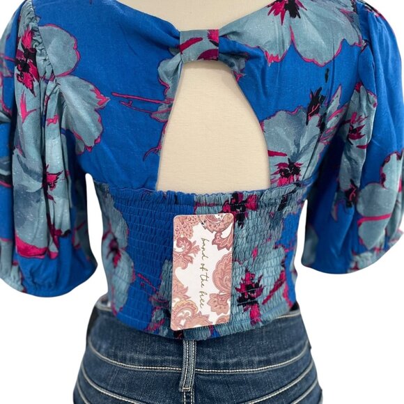 Band Of The Free Floral Smocked Crop Top Puff Sleeve Open Back Boho Y2K Retro - Picture 5 of 7
